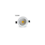 3W indbygningsspot - Hul: Ø6,7-8 cm, Mål: Ø8,5 cm, hvid kant, dæmpbar, 12V/24V