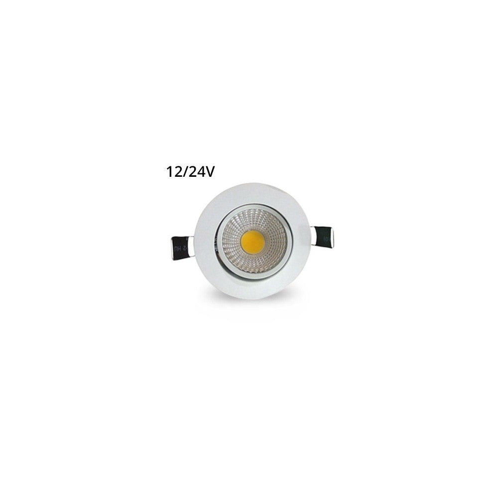 3W indbygningsspot - Hul: Ø6,7-8 cm, Mål: Ø8,5 cm, hvid kant, dæmpbar, 12V/24V