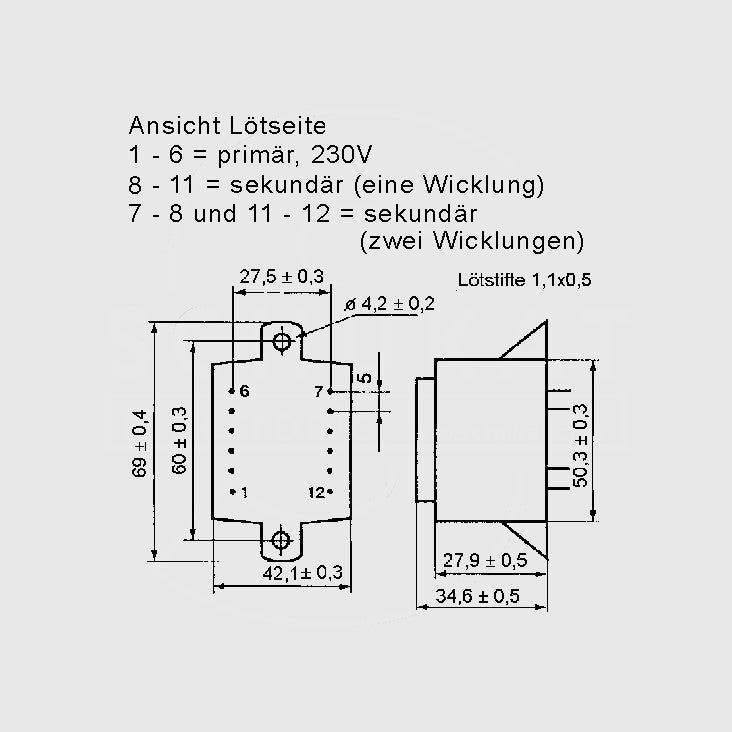 230V printtransformator - 5,5VA 2 x 24V / 2x0,114A