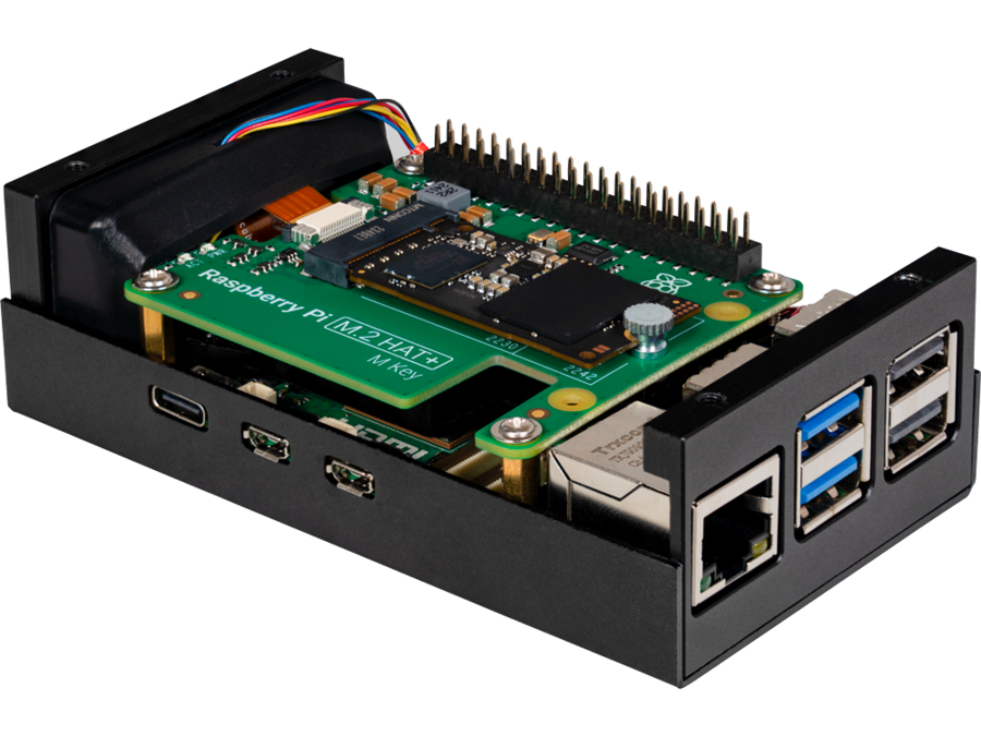 Alu. kabinet til Raspberry Pi 5 og M.2 HAT, Sort