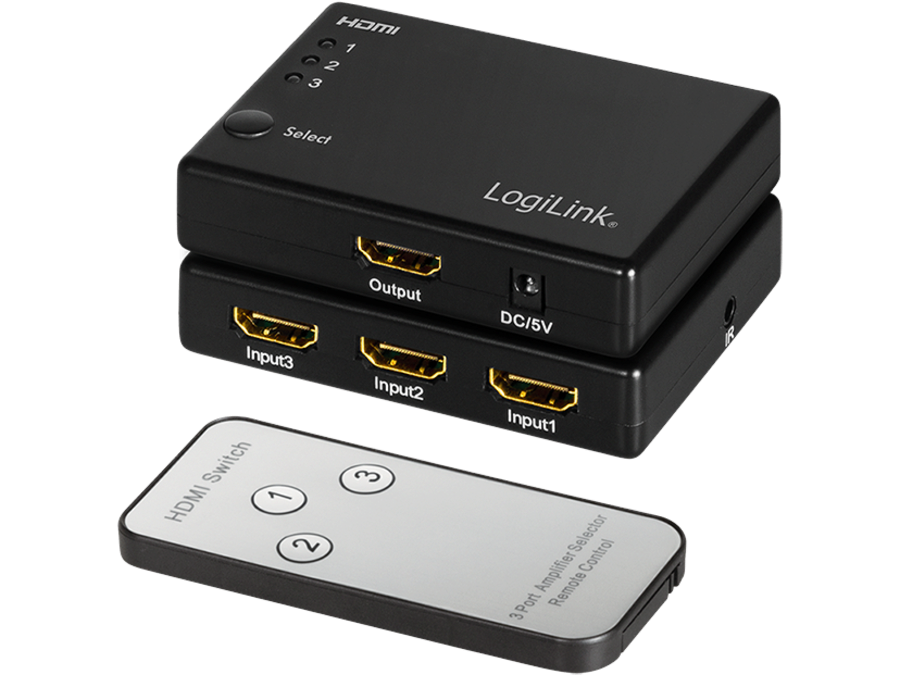 HDMI switch, 3x1-Port, 1080p/60 Hz, HDCP, CEC, RC