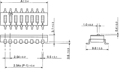 DIP switch, SMD - 8 x OFF-ON, 50Vdc 0,1A