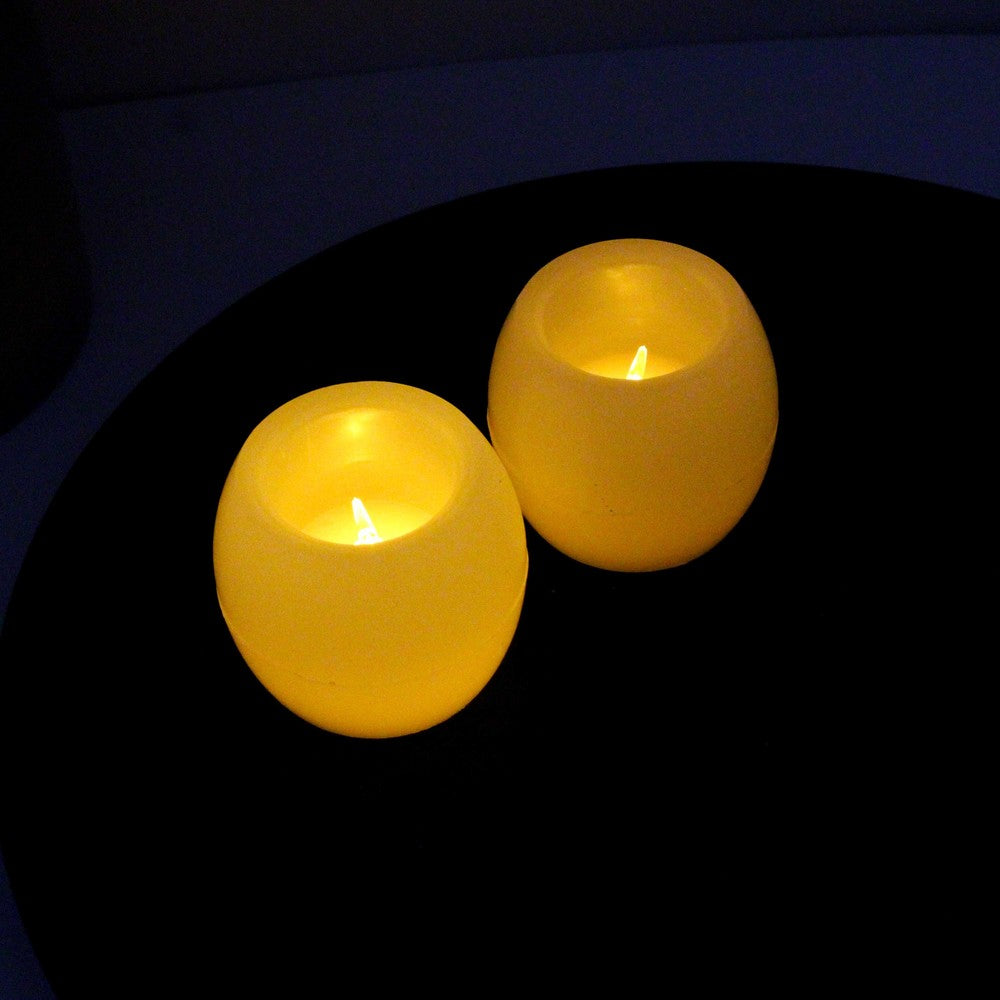 2-pak LED Kugle stearinlys med flammeeffekt - Ø5cm, 6cm høj, lavet af ægte stearin