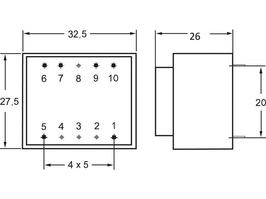 230V printtransformator - 1,8VA 2 x 14V / 2 x 64mA