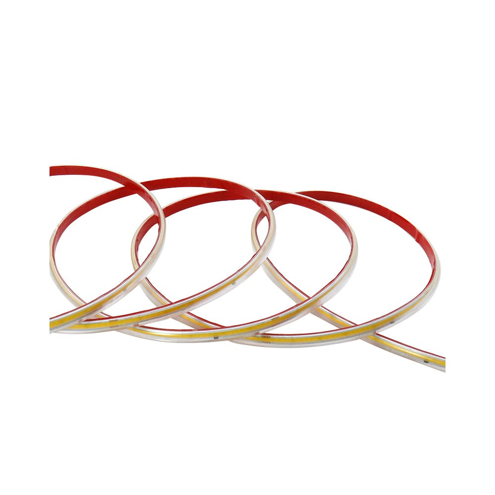 Vandtæt slim COB strip med 296 LED, 10W/m, IP67, 230V, tape bagpå - 5 meter