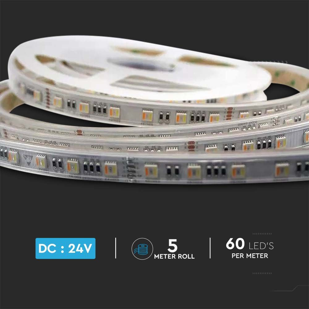 60 LED Stribe Lys 24W/m - CCT 3in1+RGB, IP65, 24V