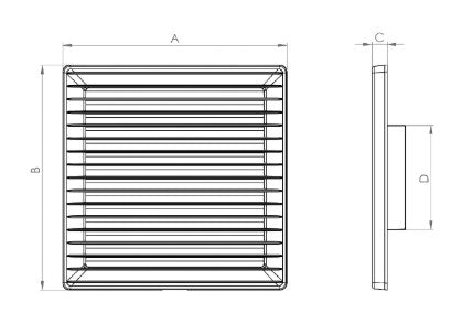 Kvadratisk ventilationsrist - Ø125, 170x170x11,5mm, Hvid