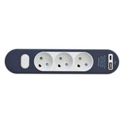 3-Stikdåse med jord og med USB A+C, 1,4m ledning