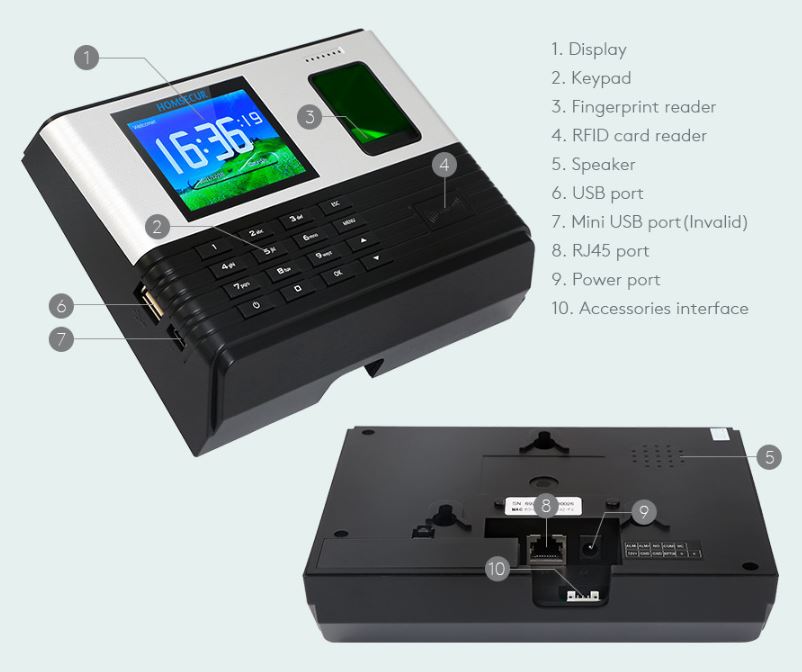 Tidsregistreringssystem m. fingeraftrykslæser, kode og RFID