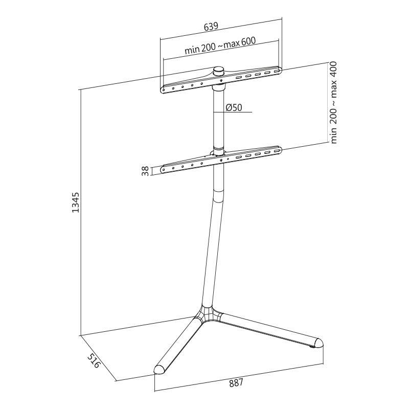 TV gulvstand - 49-70" V-fod, maks. 40kg, Sort