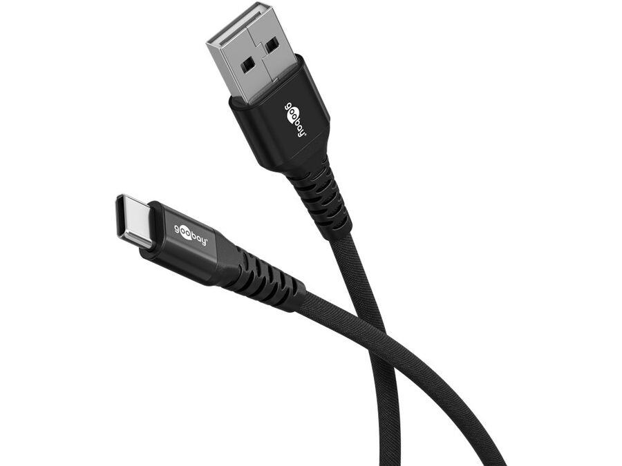 USB-A til USB-C Supersoft PD Tekstilkabel, 3A, Sort (3m)