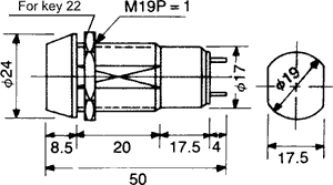 Nøglekontakt - 1P OFF-ON (SPST), Ø19mm
