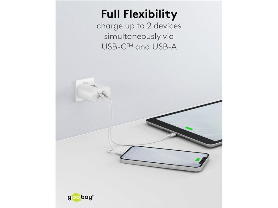 USB-C/A lynlader PD GaN (C45W) + (A12W), Hvid