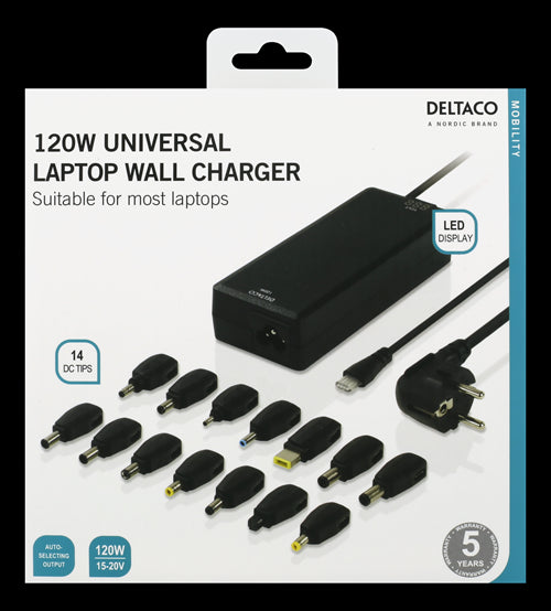 Notebook strømforsyning - 15 til 20V / 120W (8A), EUP