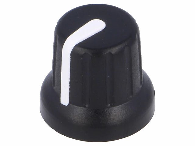 Drejeknap til 6,35mm D-aksel - Hvid streg, Ø16x14,4mm