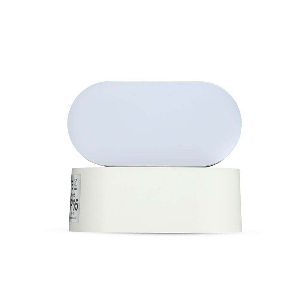 V-Tac 6W LED Hvid Væglampe - Oval, Roterbar 350 Grader, IP65 Udendørs, 230V, Inkl. Lyskilde