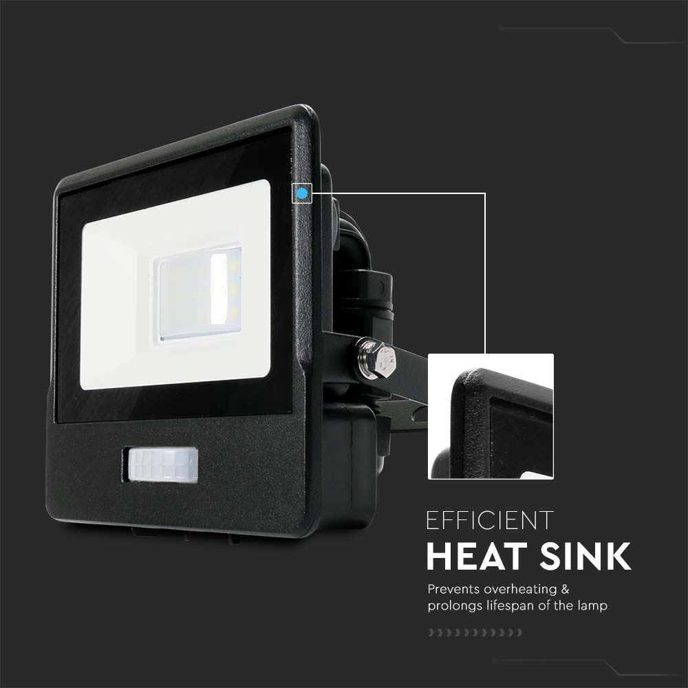 10W LED Projektør med PIR Sensor, Samsung Chip, 4000K, Sort Hus - Energibesparende belysning til udendørs brug