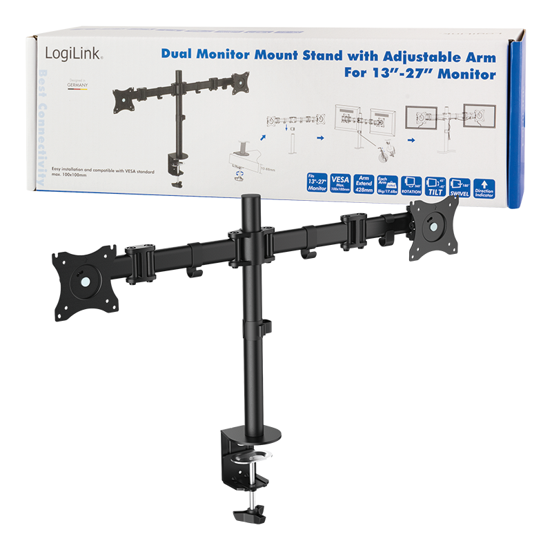 Dual Monitor bordbeslag - 13-27" ±45° vip, 180° drej