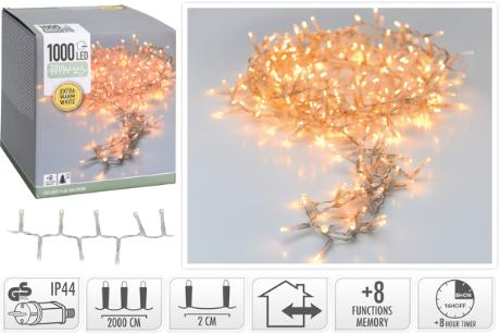 Snake lyskæde 1000 LED varm, transp, IP44,8/16t