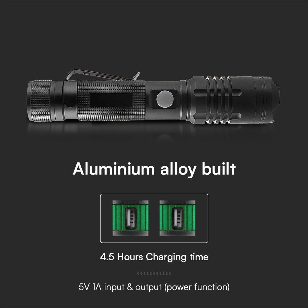 V-Tac 10W LED lygte - 1000 lumens, genopladelig, IP54 - Sort