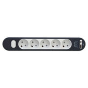 5-Stikdåse uden jord og med USB A+C, 1,4m ledning