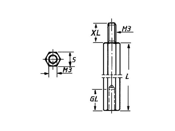 Afstandsmøtrik - 12mm stål, hun til han (M3)