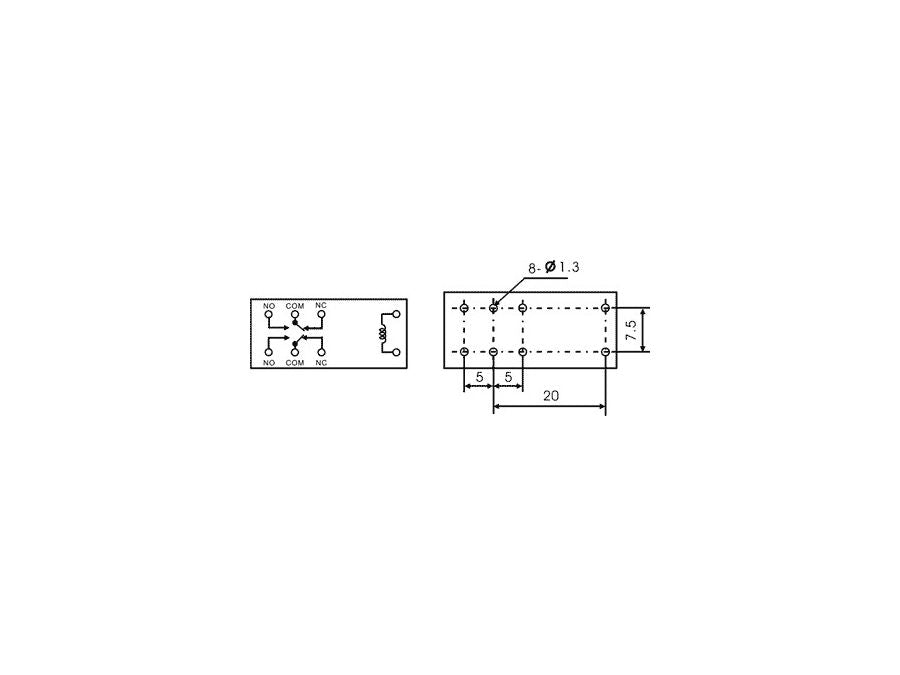 Miniature relæ - 24VDC / 5A 2 x skifte (DPDT), 8-ben 5mm