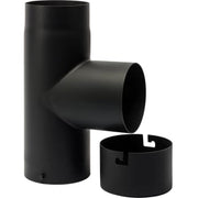 130 mm Metalbestos sorte røgrør. T-stykke 90° med sodskål