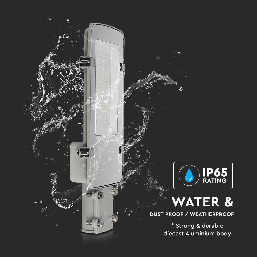 30W LED vejlygte med Samsung chip, 4000K, grå hus, 3000lm, RA80, IP65, 5 års garanti