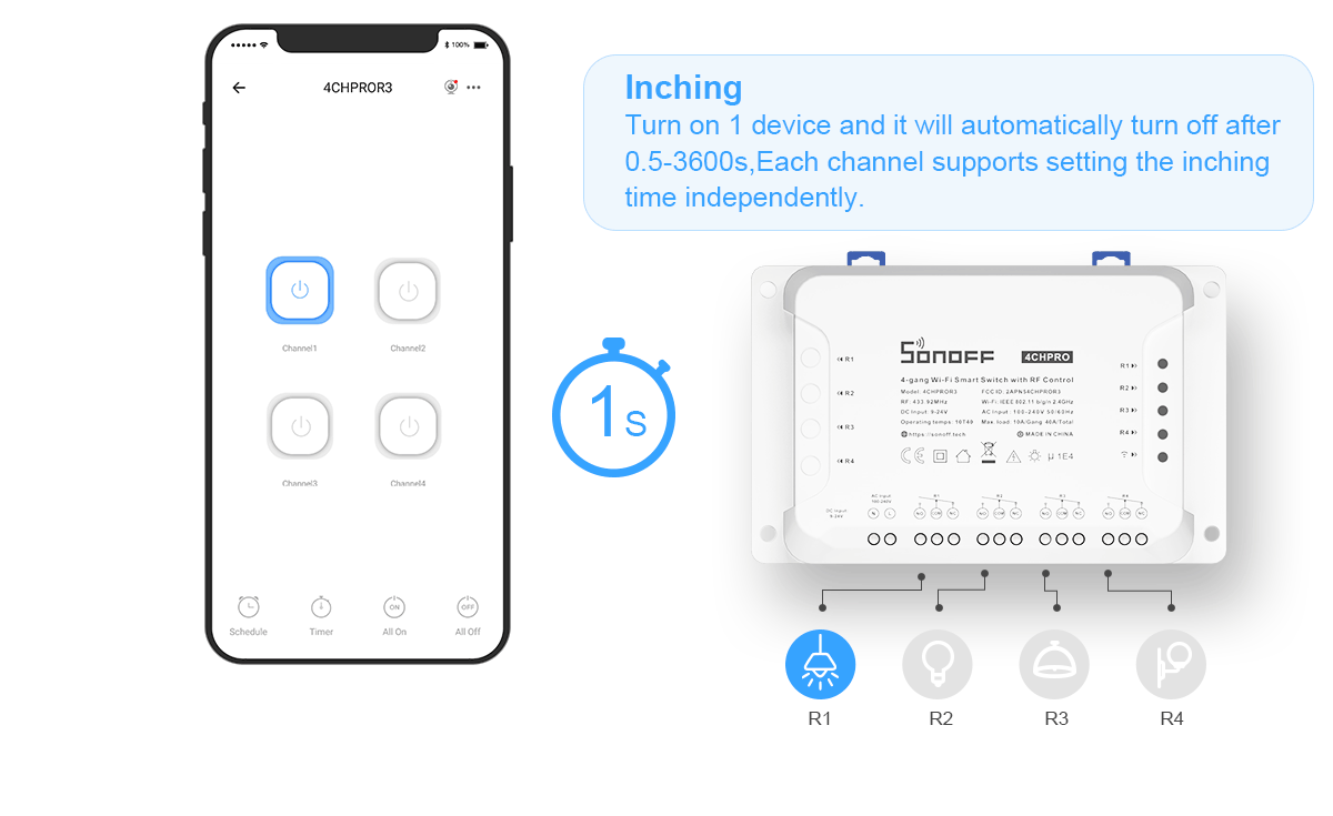 4CH Pro (R3) - Wi-Fi Smart Switch, 4 kanaler (4x10A)