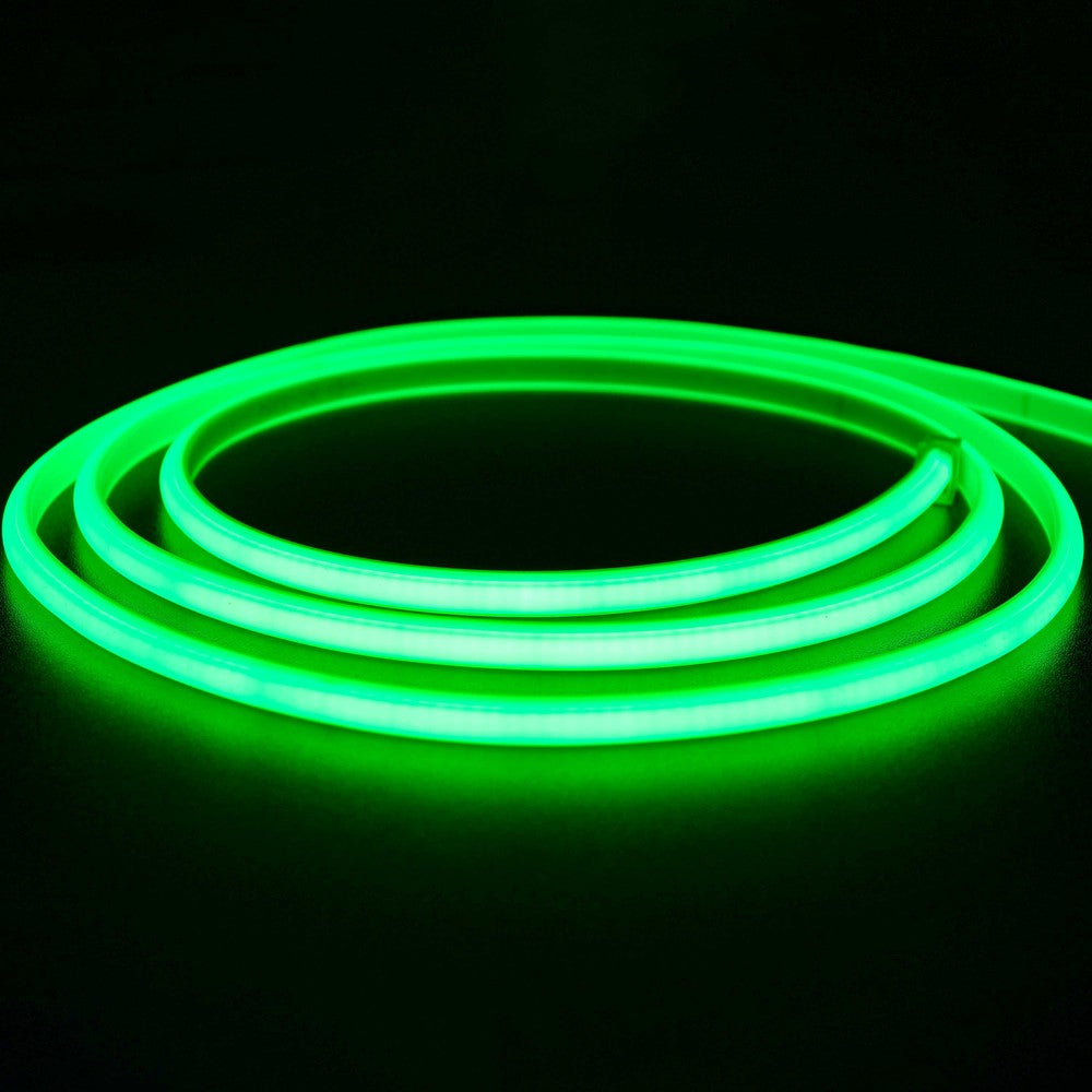 Vandtæt Grøn Neon COB Strip - 5m, 230V, IP67, 288 LED, 11,5W/m, Klippes hver 50cm