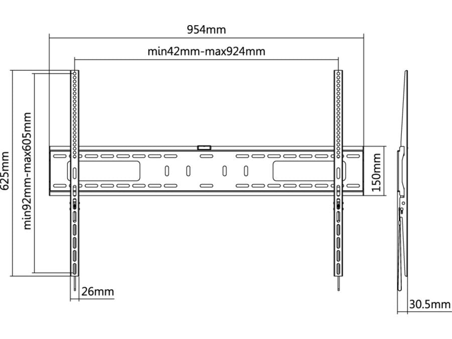 TV vægbeslag - 43-100" fast 75kg Vægafstand 30,5mm