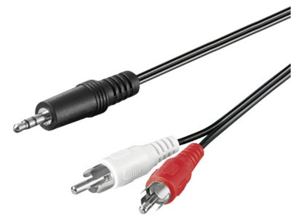 Audiokabel - 3,5mm st.JACK han > 2 x RCA han HQ, Sort (5m)