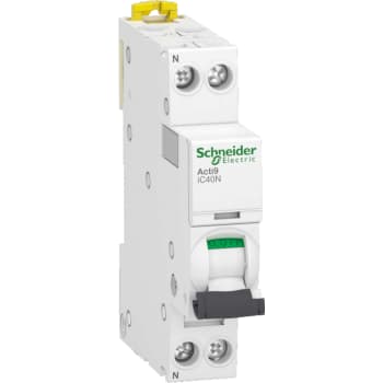 Acti 9 automatsikring 1P + N 10A 230V 6/10 kA C-karakteristik enkelt terminal bredde 18 mm.