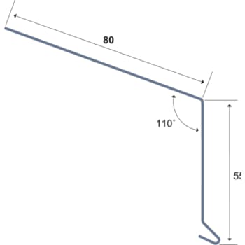 Tagfod 55x80x1000mm. 110°, Svækket for samling, Sværtet.