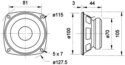 Full range højttaler - 4" 4ohm / 30W (Ø115mm)