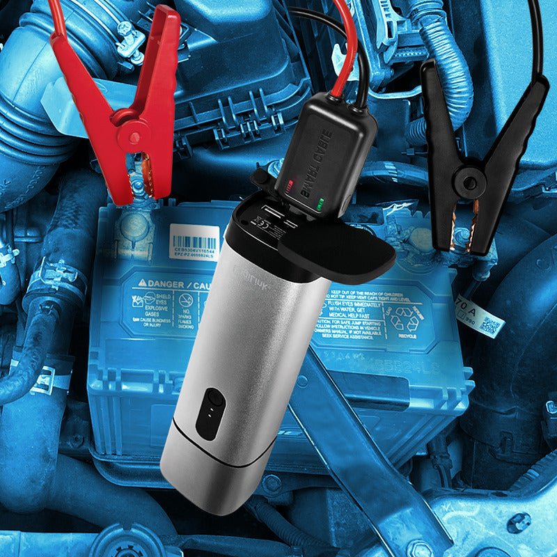 Jumpstarter med powerbank - 10.000mAh, 2xUSB-A, Grå