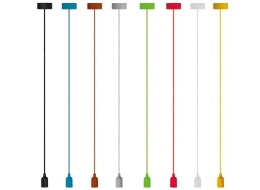 Stofledning m. E27 fatning og baldakin - Hvid (1,4m)