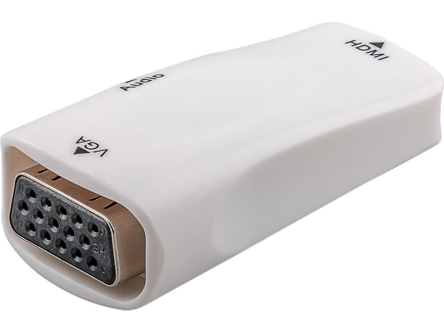 Kompakt HDMI til VGA konverter m. audio - HDMI hun, Hvid
