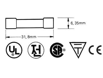 Sikring - Ø6,3x32mm, 3,15A Træg, 250V