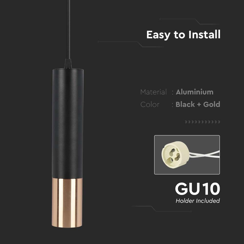 Sort+Guld Hængende Pendel Ø60x300mm - V-Tac Pro serie