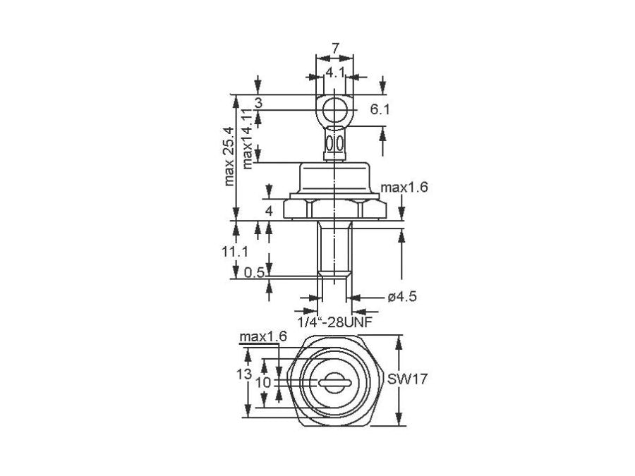 Ensretterdiode - 400V 70A (DO203AB)