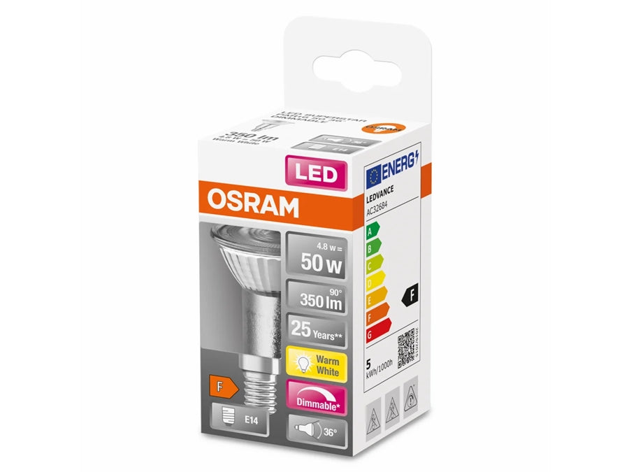 E14 PAR16 LED spotpære - 4,8W (50W) 36° dæmpbar (927)