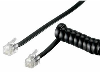 Telefon spiralledning - 2 x RJ10(4P4C) han, Sort (2m)