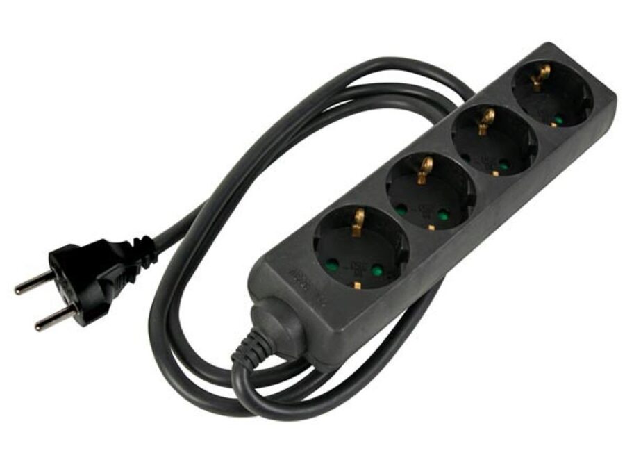 Stikdåse - 4 x CEE7/3 hun, 3G2.5mm², Sort (5m)