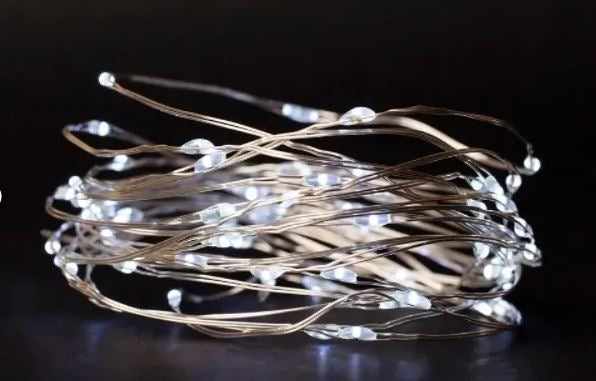 1 m. kold hvid LED julelyskæde - 20 LED, indendørs, batteri