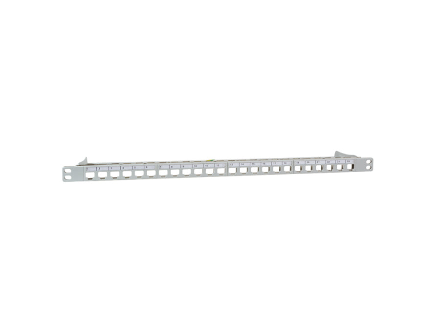19" Keystone Panel - 0,5U, 24 x keystone porte, m. jord, Grå