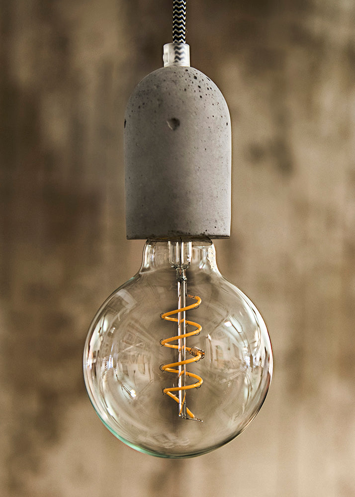 Stofledning m. E27 fatning - Beton, Sort/hvid ledn. (1,5m)