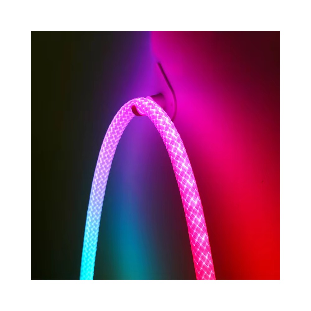 3m RGBIC Neon flex slange med Bluetooth App og fjernbetjening - Vævet reb, USB-opladning - Komplet sæt til lysdekorationer.