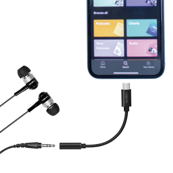 Lydadapter - USB-C han til 4P 3,5mm JACK hun, Sort (13cm)